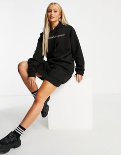 oversizeed hoodie dress with rhinestone embellished logo in black