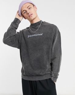 crewneck sweatshirt with peace times print in black