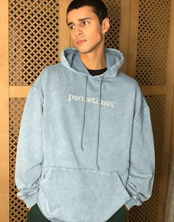 hoodie in blue with peacetime slogan-Blues