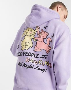 hoodie with cartoon back print in washed purple