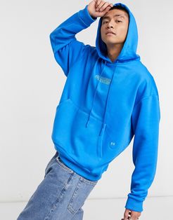 hoodie with green logo print and smile embroidery in blue-Blues