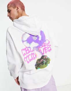 mushroom hoodie in white with back print