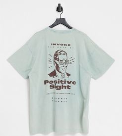 Plus oversized t shirt with positive sight back print-Blues