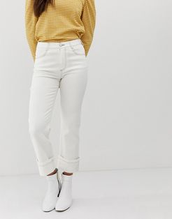 straight leg jeans with deep hem turn-up-White