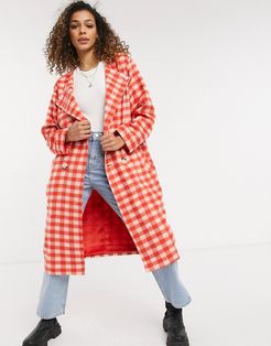 gingham plaid coat-Red