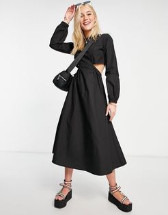 midi dress with cut-out sides-Black