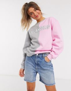 oversized sweatshirt with los angeles print in color block - part of a set-Grey