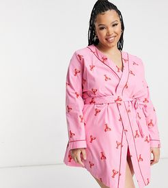 dressing gown in lobster print set-Pink