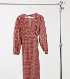 midaxi wrap dress in vintage check-Orange