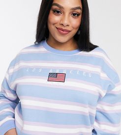 oversized sweatshirt with los angeles embroidery in retro stripe-Blues