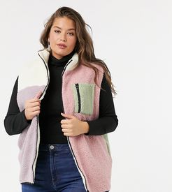 relaxed vest in color block teddy-Multi