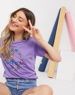 relaxed t-shirt with peace sign print in purple