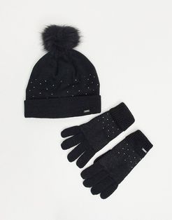 Dare2b X Swarovski Embellished Bejewel hat and glove set in black