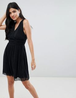 Sparkle V-Neck Mini Dress-Black