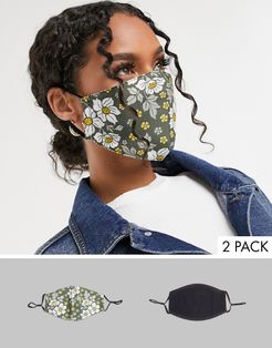 2 pack face covering with adjustable straps in black and floral print-Multi