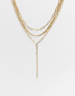 multirow lariat necklace in gold