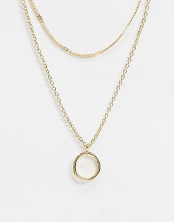 multirow necklace with circle coin pendant in gold