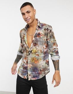 floral printed sheer shirt-Multi