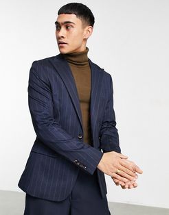 super skinny fit striped suit jacket-Navy