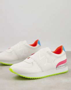 platform sole slip on logo sneakers in white
