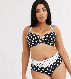 Curve padded bikini top in polka dot-Black