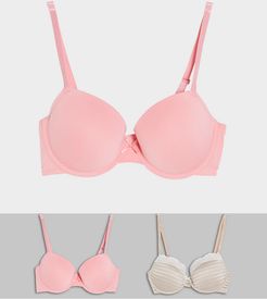 Ida 2 pack t-shirt bra in beige and coral-Multi