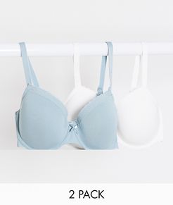 Plus Size Lila 2 pack organic cotton t-shirt bra in white and sage