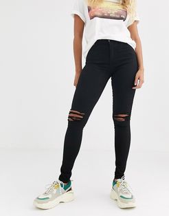 Lexy mid rise second skin super skinny ripped knee jeans-Black