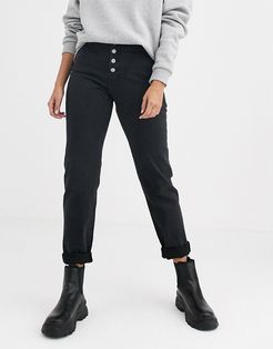 Nora high rise mom jean with exposed button detail-Black