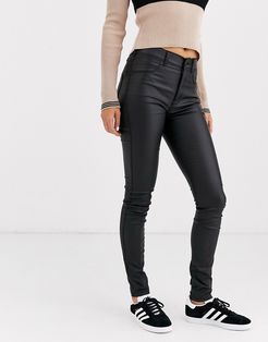 Solitaire super high waist leather look super skinny jean-Black