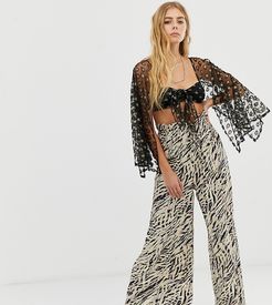 tie waist wide leg pants in zebra-Multi