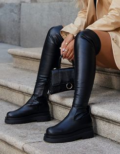 x Molly-Mae Reaching flat over-the-knee boots in black