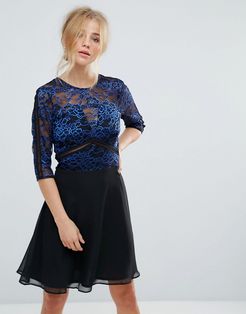 Lace Skater Dress With Ladder Trim-Multi