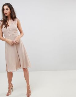 Midi Dress With Lace Detail-Brown