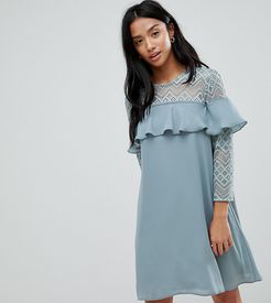 Shift Dress With Ruffle Detail-Green