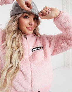 faux fur cropped hooded jacket in pink