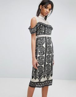 Embroidered Bodycon Dress-Black