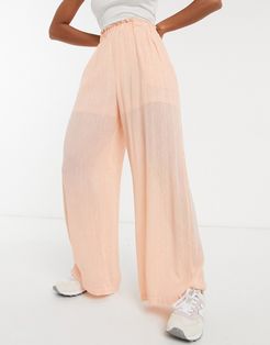 metallic wide leg pants in peach-Pink