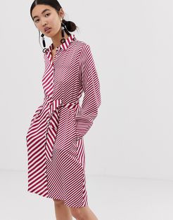 mixed stripe belted shirt dress-Multi
