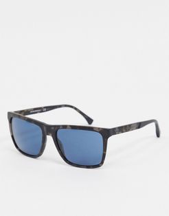square sunglasses in tortoise shell with blue lens-Brown