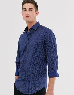 slim fit stretch shirt with triangle print-Navy