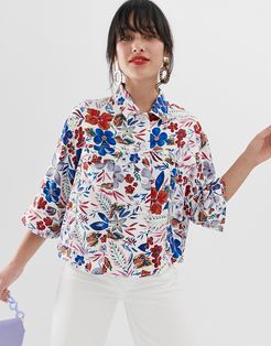 Saving cropped sleeve jacket-Multi