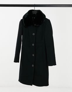 long coat with faux fur collar in black