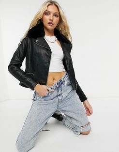 PU jacket with removable faux fur collar in black