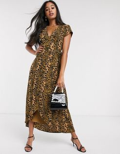 archana leopard print midi dress in toffee brown