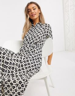 Brizo leopard print midi shirt dress-Black