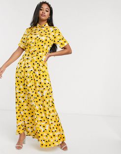 mia sunflower maxi shirt dress in yellow