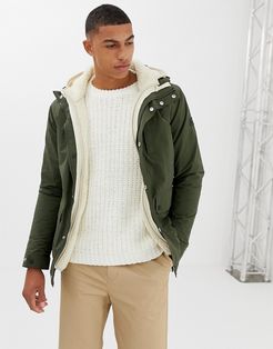 Polder detachable borg insert hooded jacket in khaki-Green