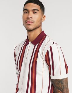 Wigwam striped polo shirt in off white and red