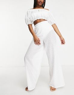 Exclusive wide leg high waist beach pants in white lace